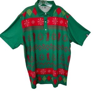 Christmas Golf Shirt Ugly Christmas Novelty Shirt Red Green XXL
